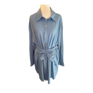 Beca Shirtdress Coverip Belted Button Down Long Sleeve Casual Dress Blue‎ Large